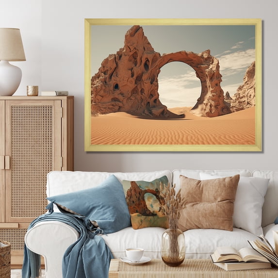 Designart "Gateway to the Cosmos Surreal Landscape III" Landscapes Framed Wall Art Decor - Traditional Brown Surrealism Landscape Entryway Framed Wall Art Print