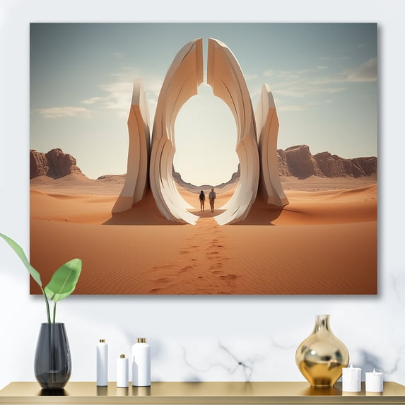Designart "Gateway to the Cosmos Surreal Landscape I" Landscapes Wall Art - Traditional Brown Surrealism Landscape Entryway Wall Art