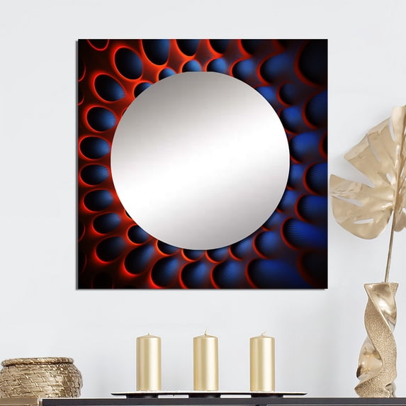 Designart "Gateways Moiré Lattice In Red And Blue I" Modern Geometric Square Mirror Wall Decor Modern - Large Blue Square Bathroom Mirror - Square Printed Wall Mirror Art