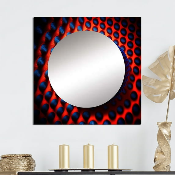 Designart "Gateways Moiré Lattice In Red And Blue" Modern Geometric Square Mirror For Wall Decor - Large Blue Square Printed Wall Mirror Art - Square Modern Mirror - Wall Mounted Square Large Mirror