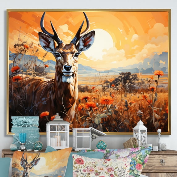 Designart "Gazelle horizon I" Animals Floater Framed Wall Art Living Room