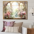 thumbnail image 1 of Designart "Gazing through Country Window at Pink Blossoms V" Floral Framed Wall Art - Traditional Pink Window Living Room Framed Canvas Art, 1 of 6