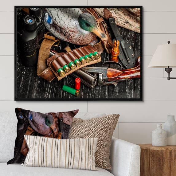 Designart "Gear For The Hunting Expedition" Hunting & Fishing Floater Framed Canvas Art Print