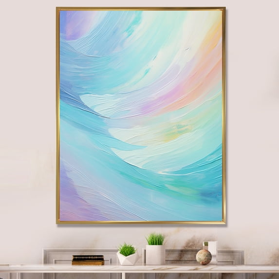Designart "Gentle Azure Spectrum" Abstract Shapes Floater Framed Canvas Art Print