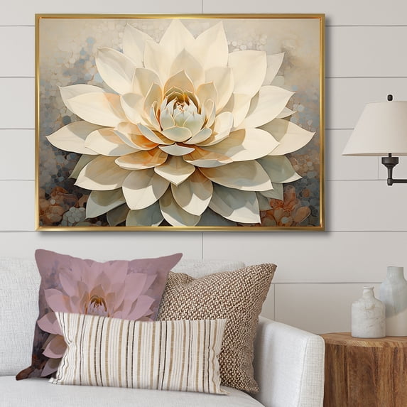 Designart "Gentle Beige Succulent" Succulent Floater Framed Canvas Prints