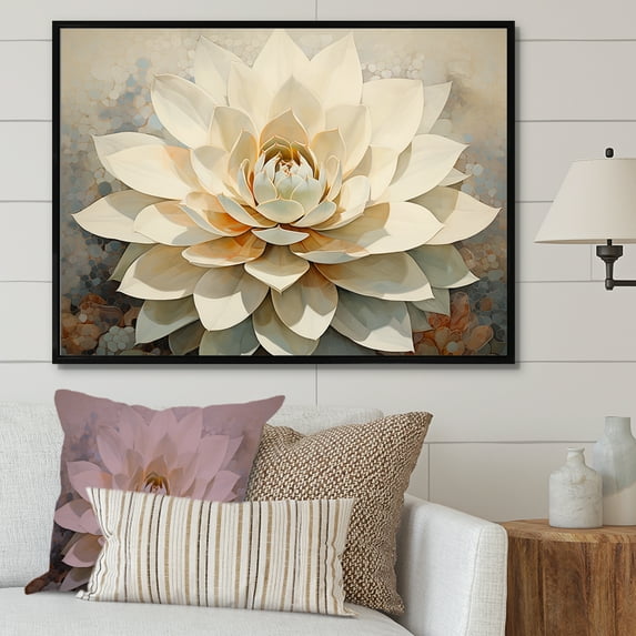 Designart "Gentle Beige Succulent" Succulent Floater Framed Canvas Prints