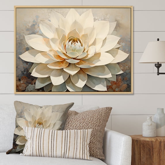 Designart "Gentle Beige Succulent" Succulent Floater Framed Canvas Prints