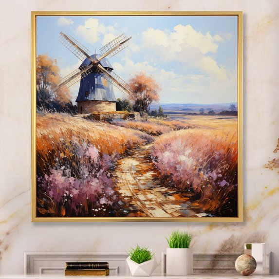 Designart "Gentle Breeze Mill Wind wall art II" Countryside Floater Framed Canvas Print