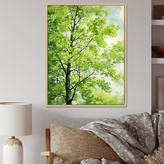 Designart "Gentle Breeze Through Basswoods I" Tree Amercian Basswood Floater Framed Canvas Wall Art