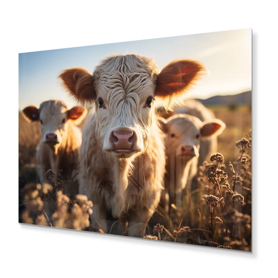 Designart "Gentle Cattle Family II" Animals Metal Art Living Room