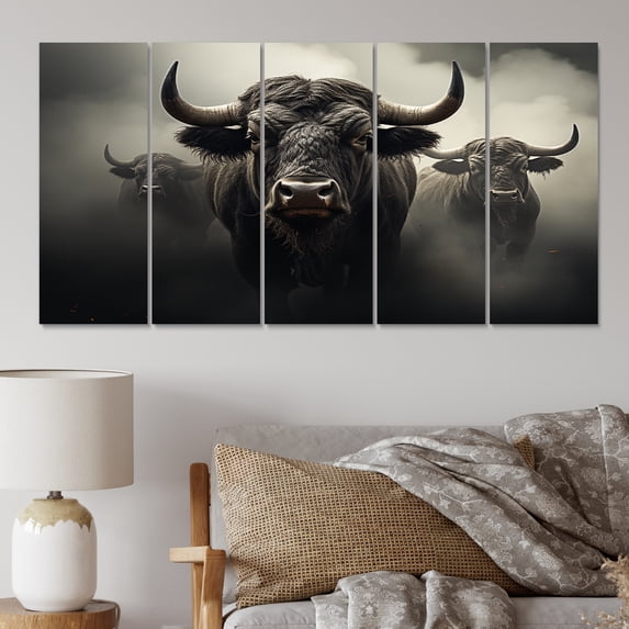Designart "Gentle Guardians Grey Buffalo II" Animals Wall Art Prints Set