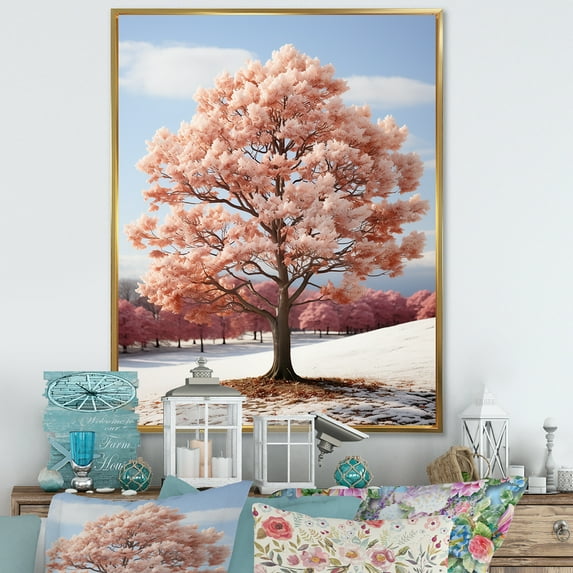Designart "Gentle Maple In Neutral Hues II" Tree Maple Floater Framed Wall Decor