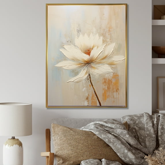 Designart "Gentle Petal Dance In Beige Tones" Flowers Floater Framed Canvas Art Print