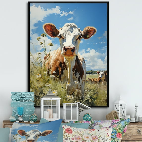 Designart "Gentle Portrait of a Cow I" Animals Floater Framed Canvas Art Print