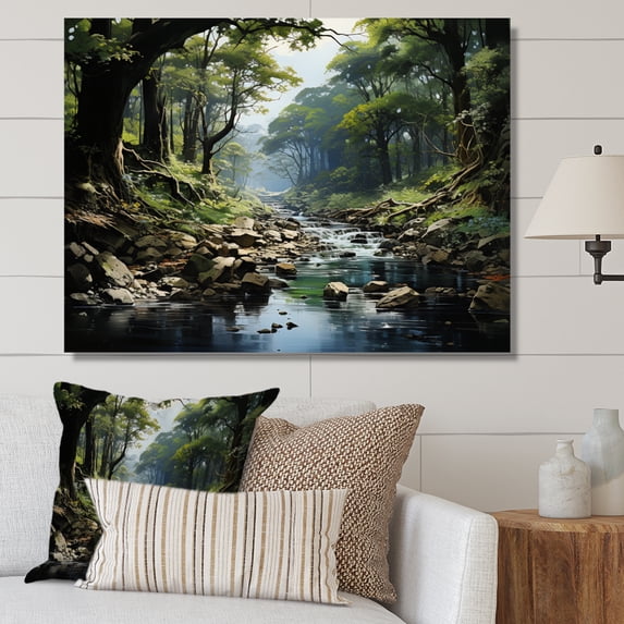 Designart "Gentle River Through Country beauty Forest" Landscapes Canvas Print