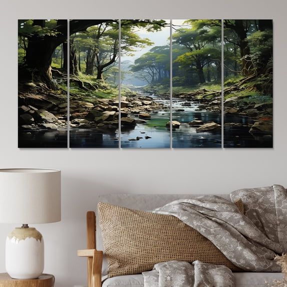 Designart "Gentle River Through Country beauty Forest" Landscapes Metal Wall Decor Set