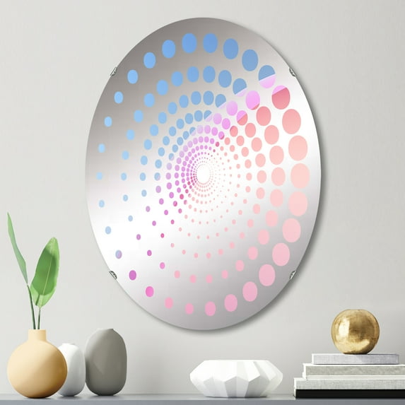 Designart "Gentle Spectrum Elegance" Rainbow Spiral Dot Round Wall Mirror - Landscapes Oval Printed Decorative Mirror - Multiple Color Options