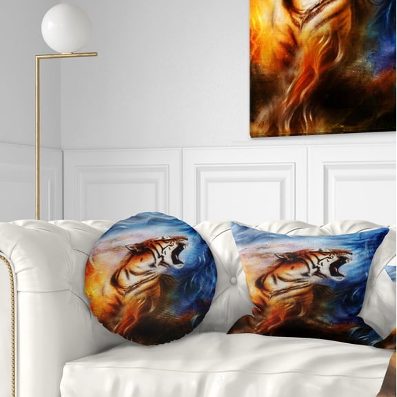 Designart Gentle Tiger Portrait Collage - Animal Throw Pillow - 12x20
