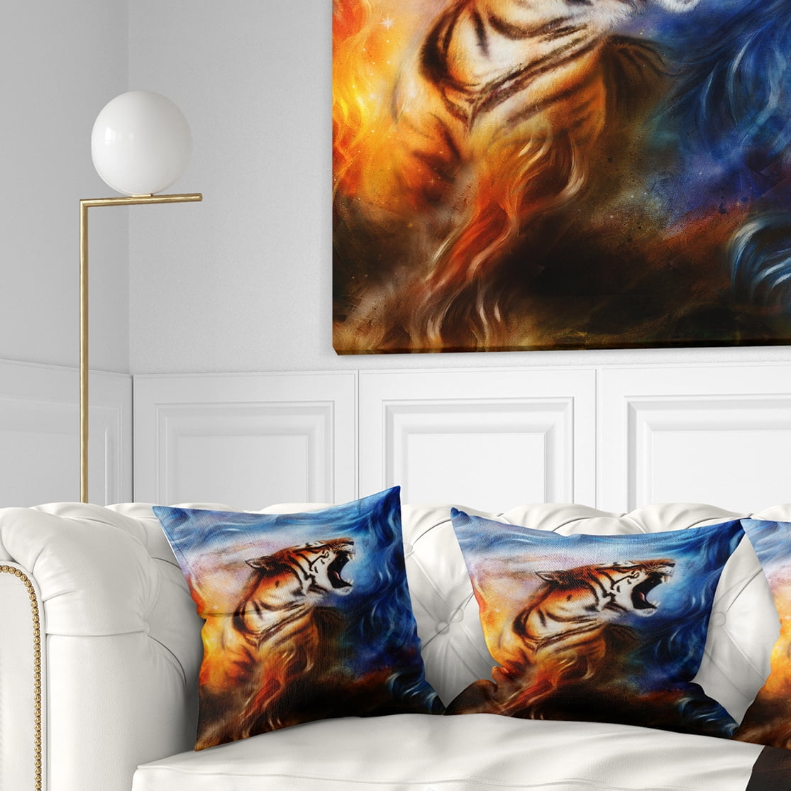 Designart Gentle Tiger Portrait Collage - Animal Throw Pillow - 18x18