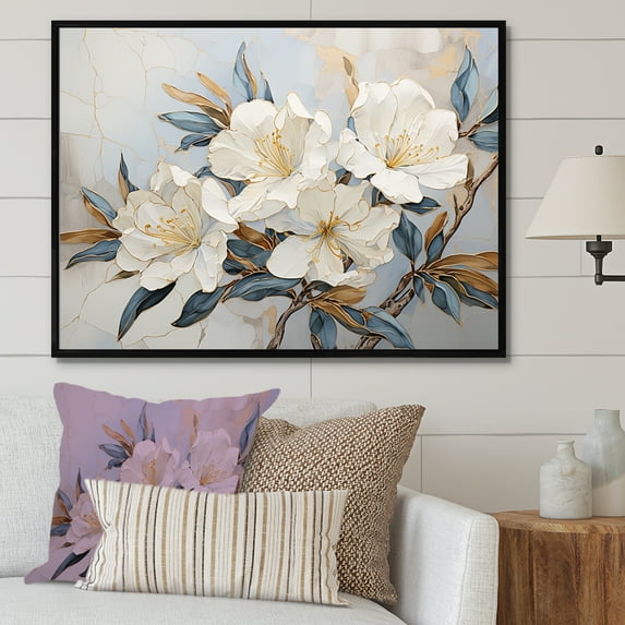 Designart "Gently Muted Blossoms I" Rhododendron Floater Framed Canvas Wall Art