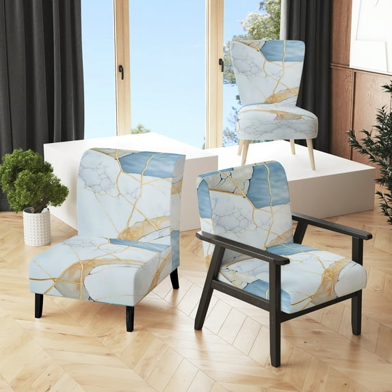 Designart "Geode Golden Harmony Multi Color" Upholstered Modern & Contemporary Accent Chair and Marble Abstract Arm Chair - Multiple Color & Pattern