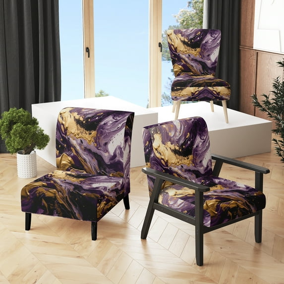 Designart "Geode Golden Multi Color" Upholstered Modern & Contemporary Accent Chair and Abstract Arm Chair - Multiple Color & Pattern