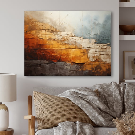 Designart "Geological Wonders Grey and Orange" Abstract Collages Metal Wall Art