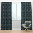 thumbnail image 1 of Designart 'Geometric Abstract Waves in Marine Blue and Gold' Mid-Century Modern Blackout Curtain Panel, 1 of 4