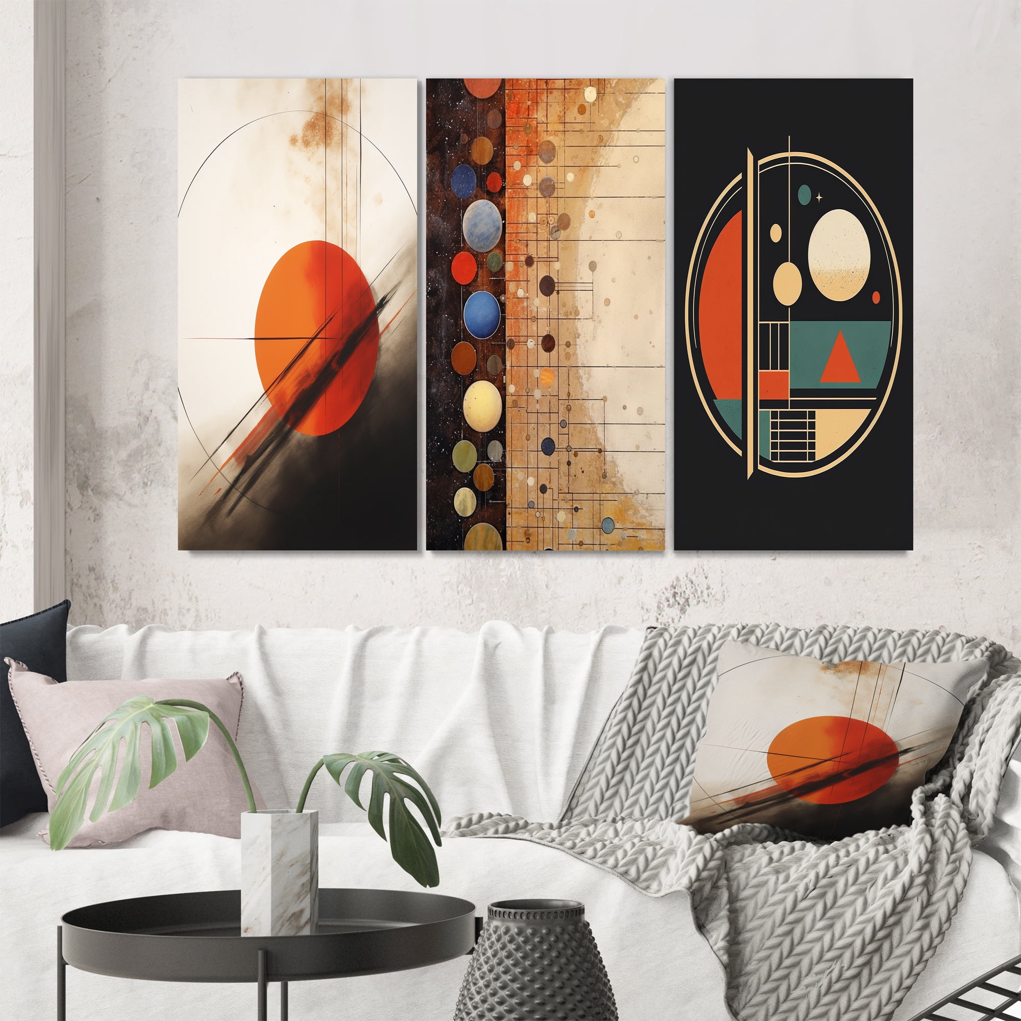 Curated visual reference: Picture Idea: Designart Geometric Abstraction Red Full Moon In Midcentury Style