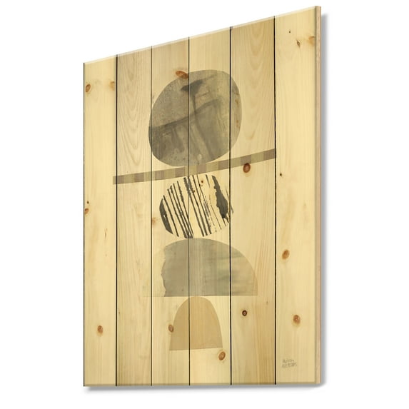 Designart 'Geometric Balance Neutral I' Shabby Chic Print on Natural Pine Wood