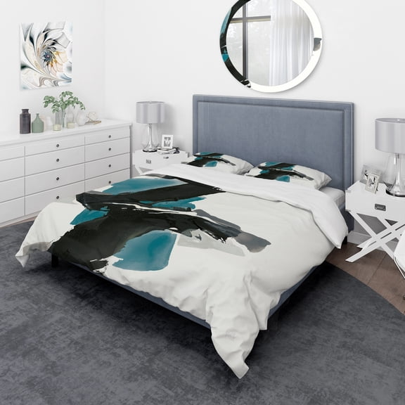 Designart 'Geometric Black and Teal IV' Geometric Duvet Cover Set