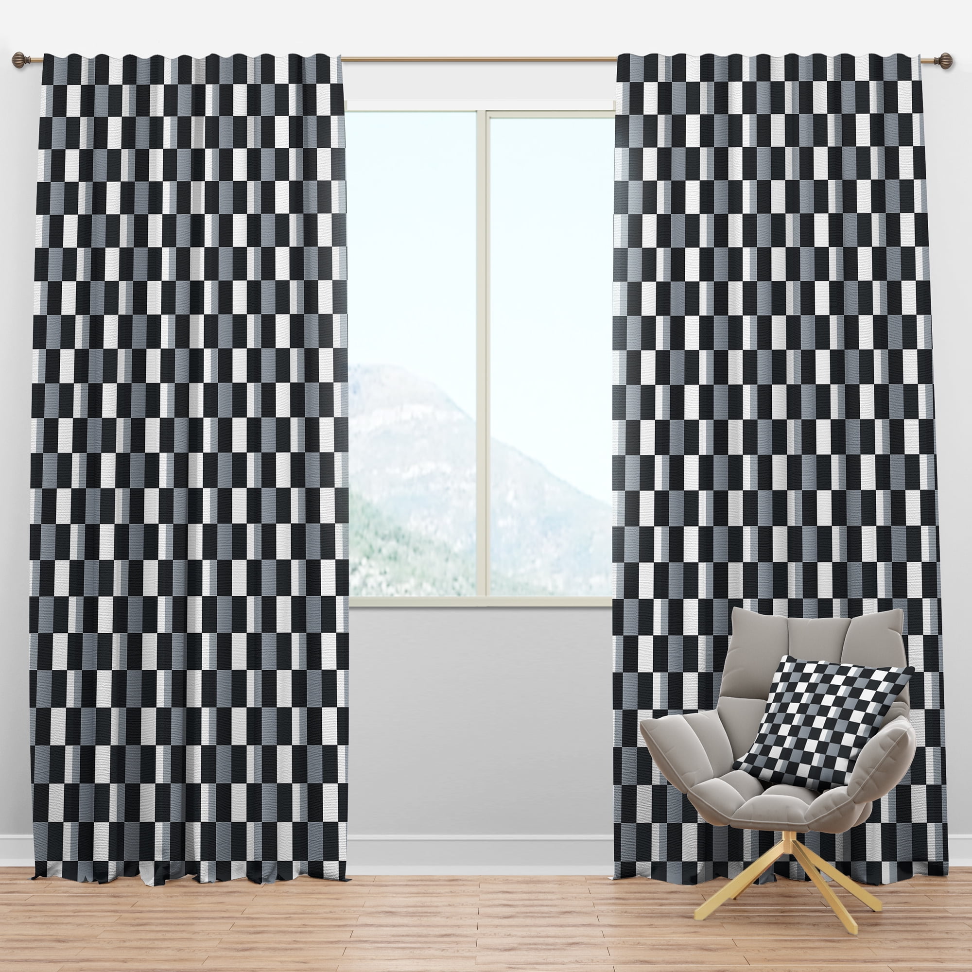 Designart 'Geometric Black and White Pattern I' Mid-Century Modern Blackout Curtain Panel