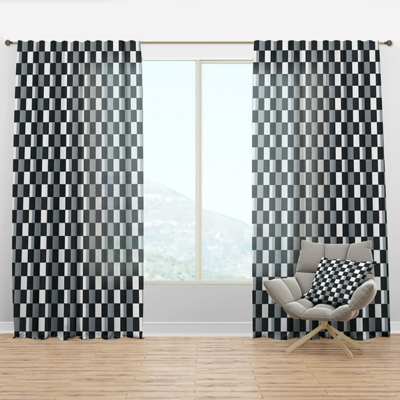 Designart 'Geometric Black and White Pattern I' Mid-Century Modern Curtain Panel