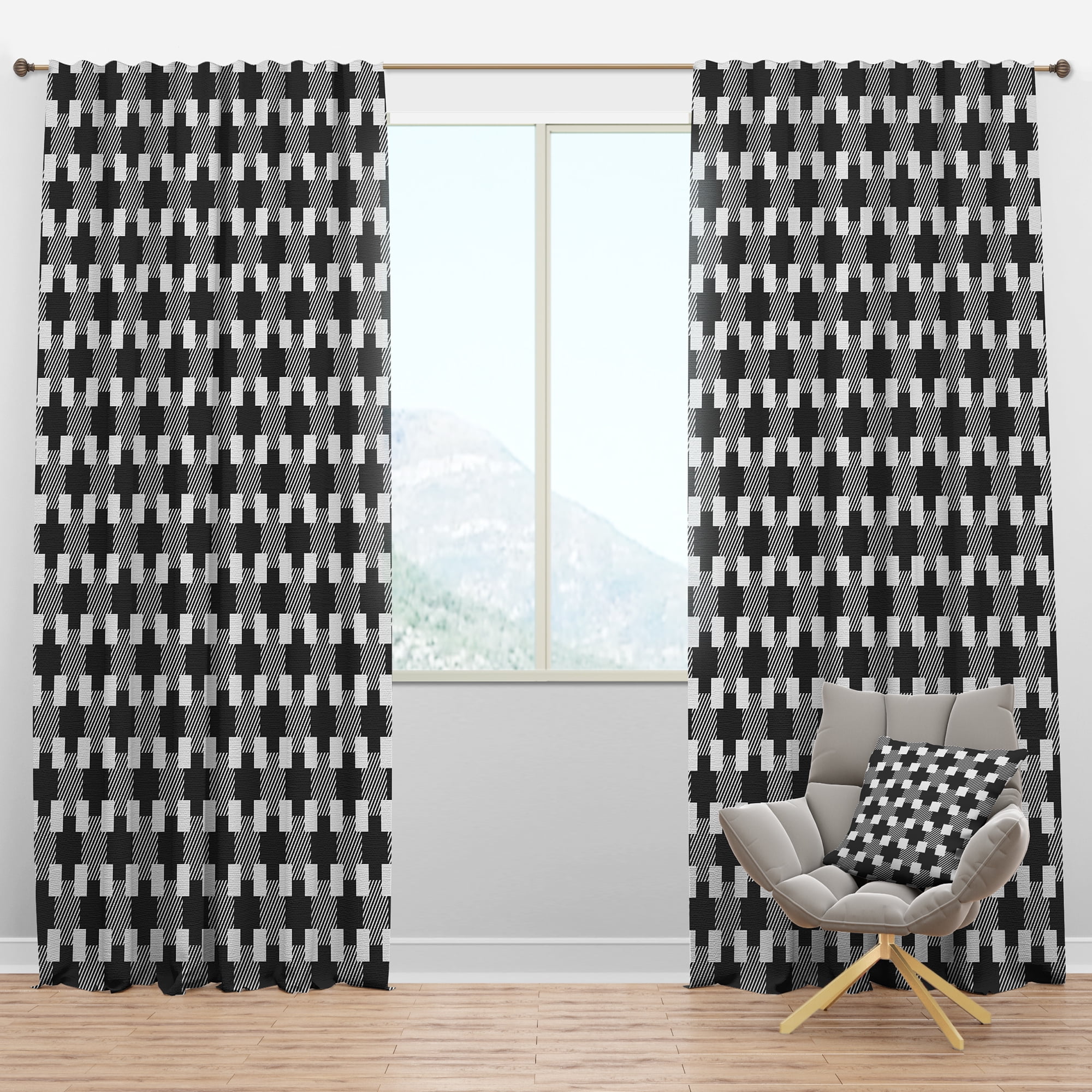 Designart 'Geometric Black and White Pattern II' Mid-Century Modern Blackout Curtain Panel