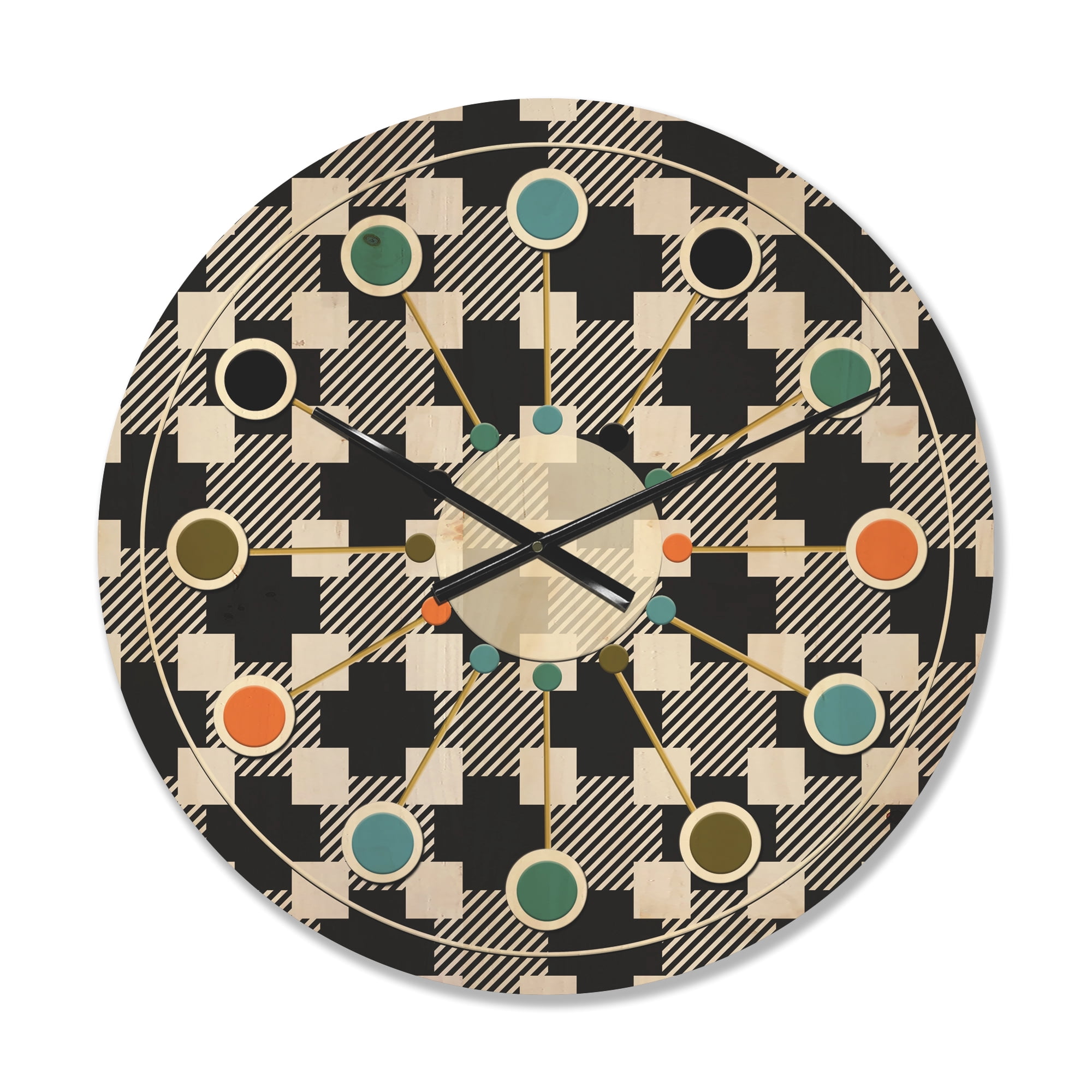 Designart 'Geometric Black and White Pattern II' Mid-Century Modern Wood Wall Clock