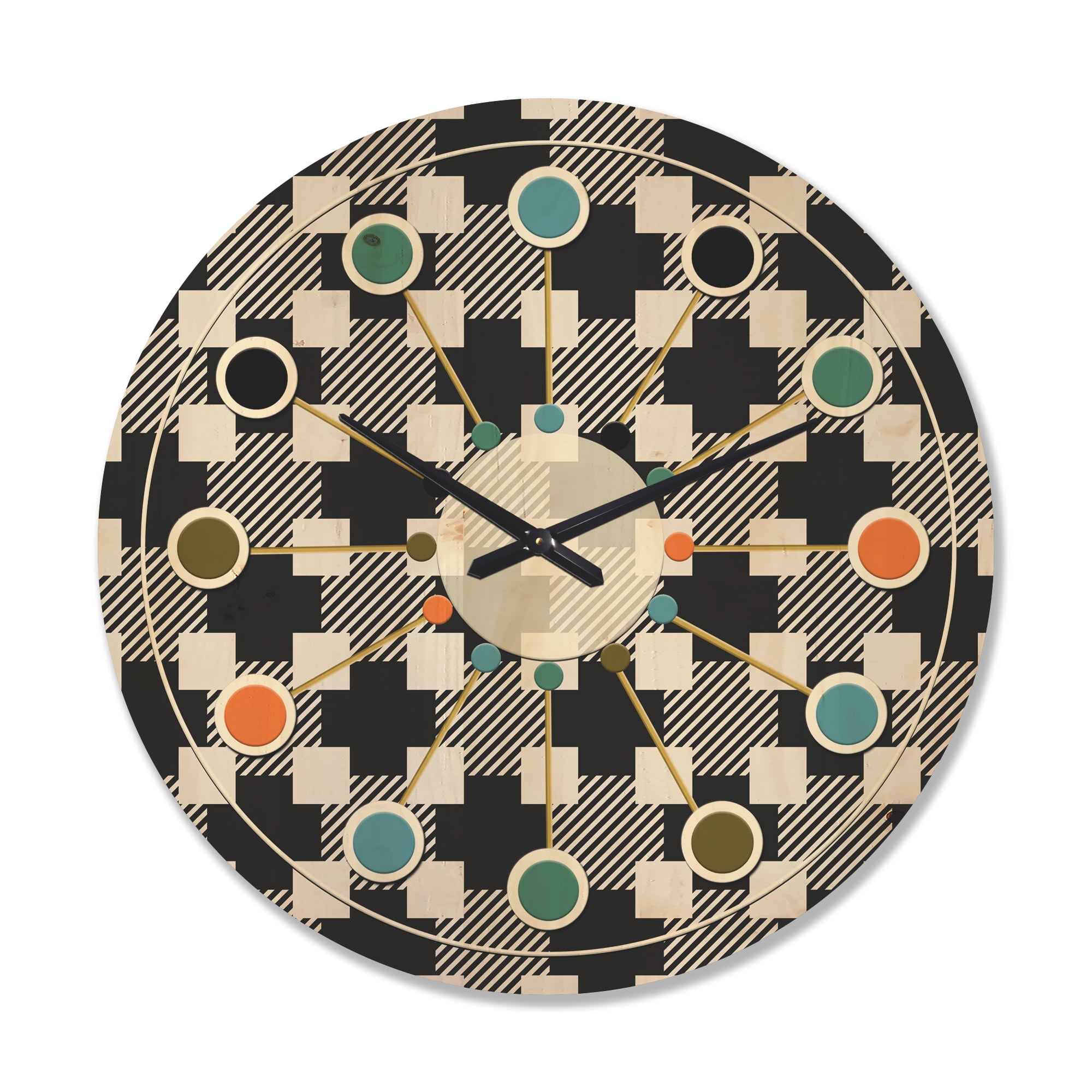Designart 'Geometric Black and White Pattern II' Mid-Century Modern Wood Wall Clock