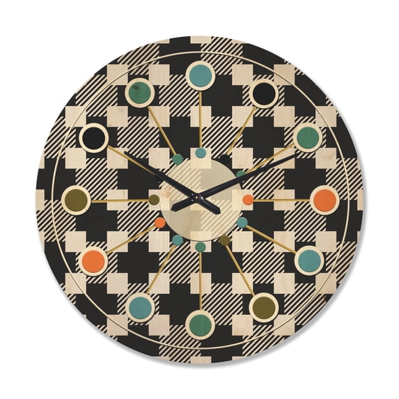 Designart 'Geometric Black and White Pattern II' Mid-Century Modern Wood Wall Clock