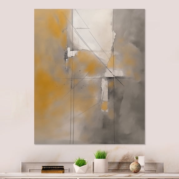 Designart "Geometric Blend in Grey and Yellow" Minimalism Metal Art Print