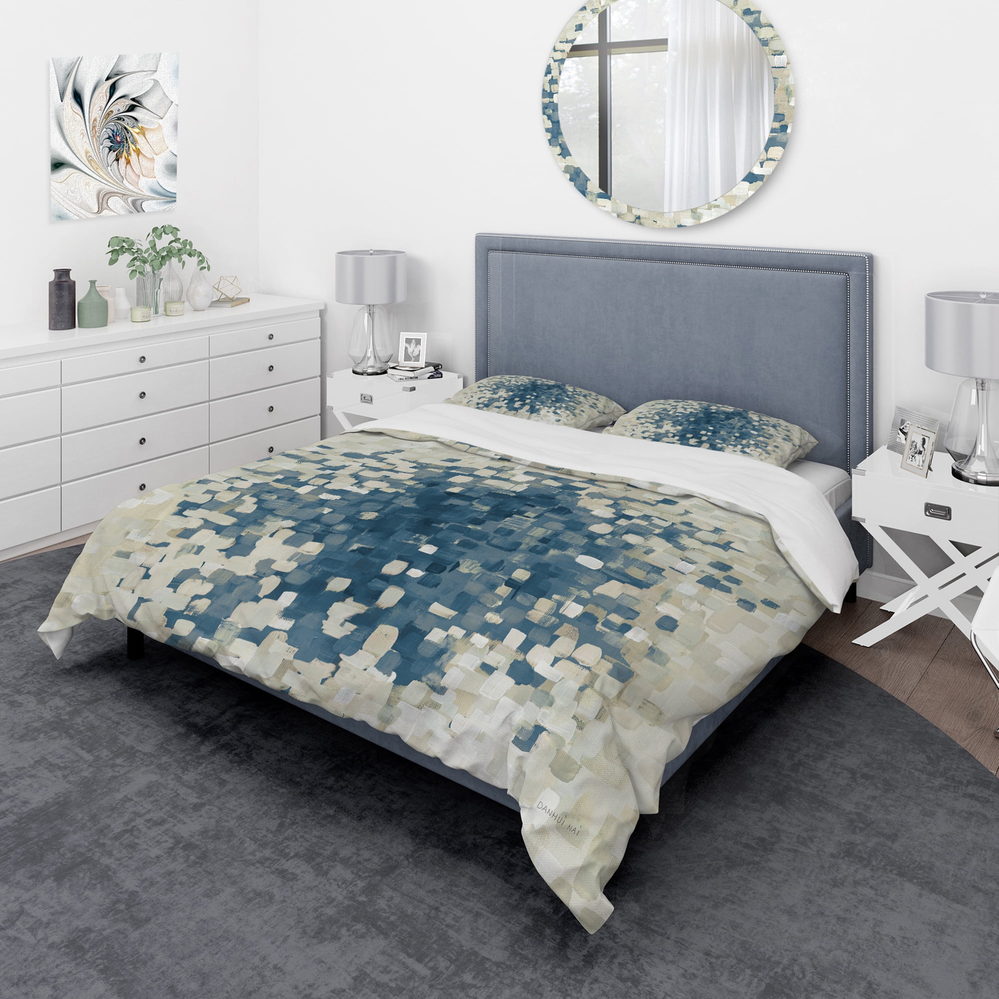 Designart 'Geometric Blue Spots' Geometric Duvet Cover Set