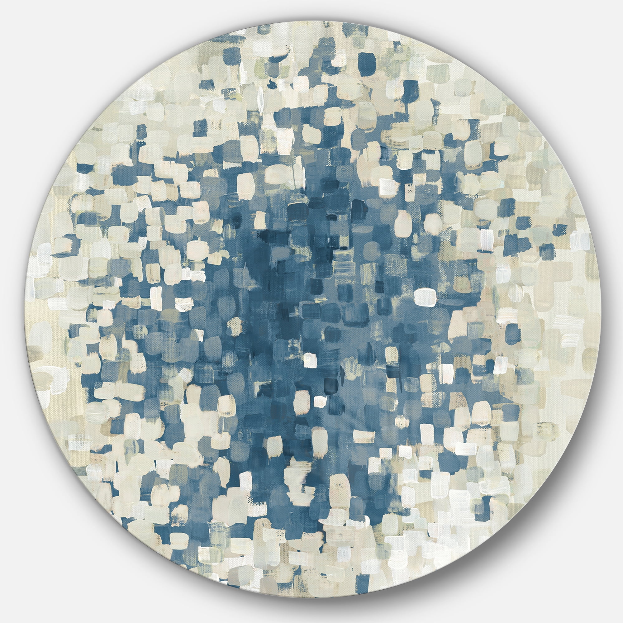 Geometric Blue and White Aluminum Circle Wall Art, 23-inch