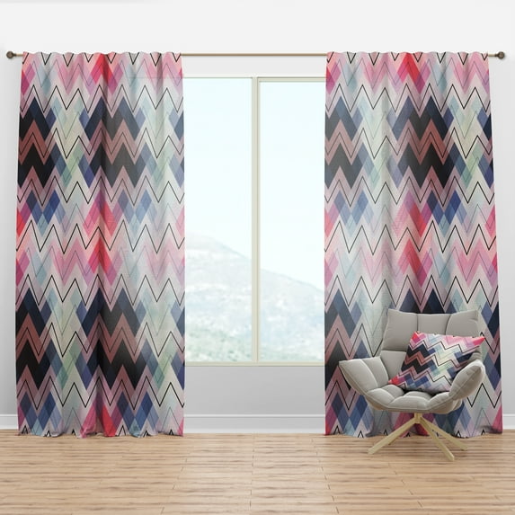 Designart 'Geometric Chevron In Pink and Blue' Modern & Contemporary Curtain Panel