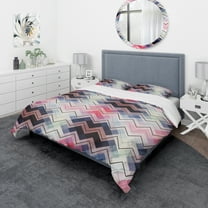 Designart 'Geometric Chevron in Blue and Pink' Modern & Contemporary Duvet Cover Set