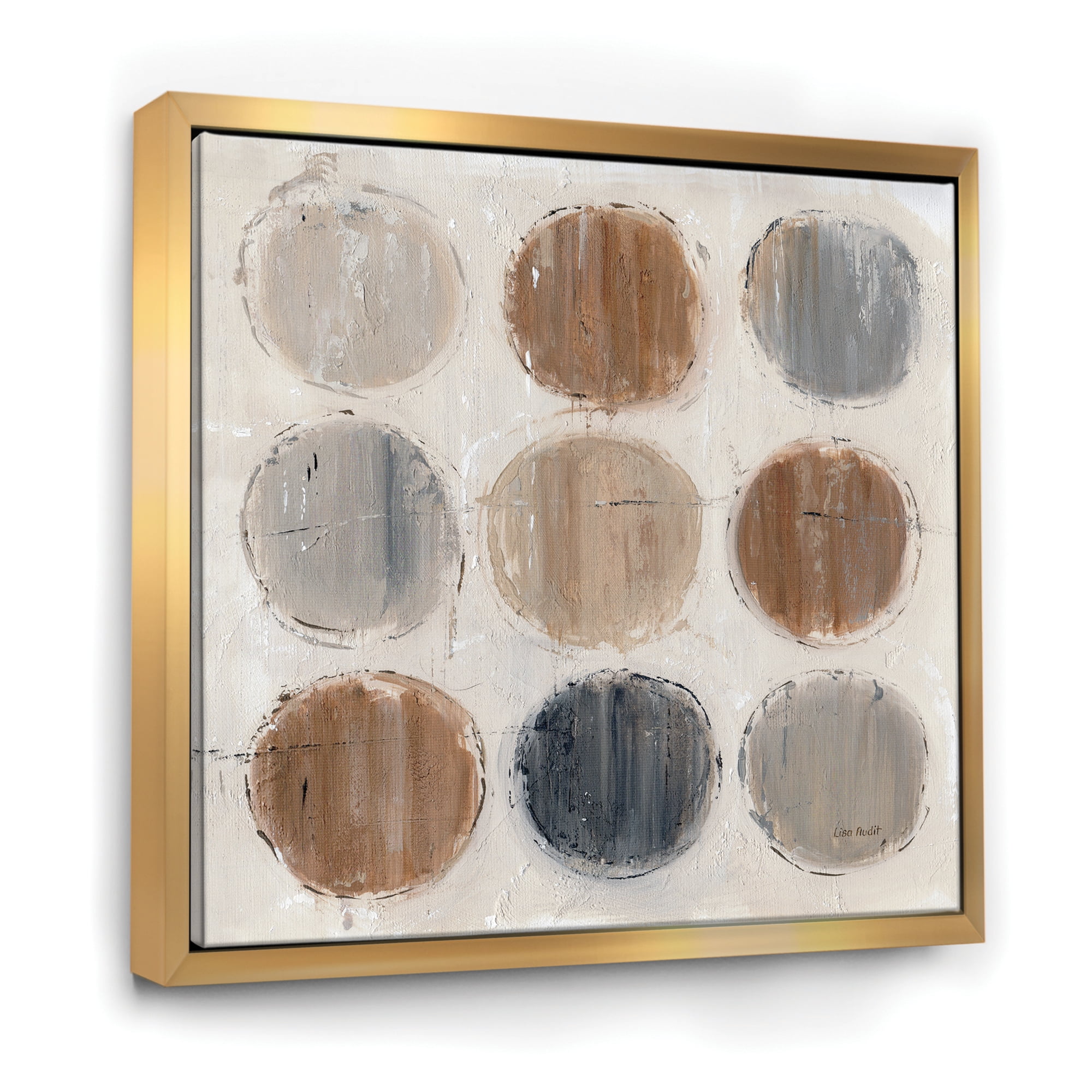 Designart ' Geometric Circle Natural Balance II ' MidCentury Modern Transitional Framed Canvas