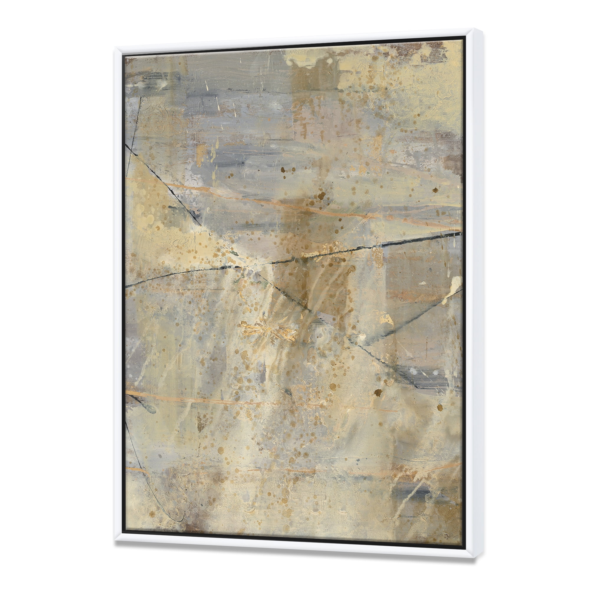 Designart ' Geometric Cream Block I ' Modern Glam Framed Canvas