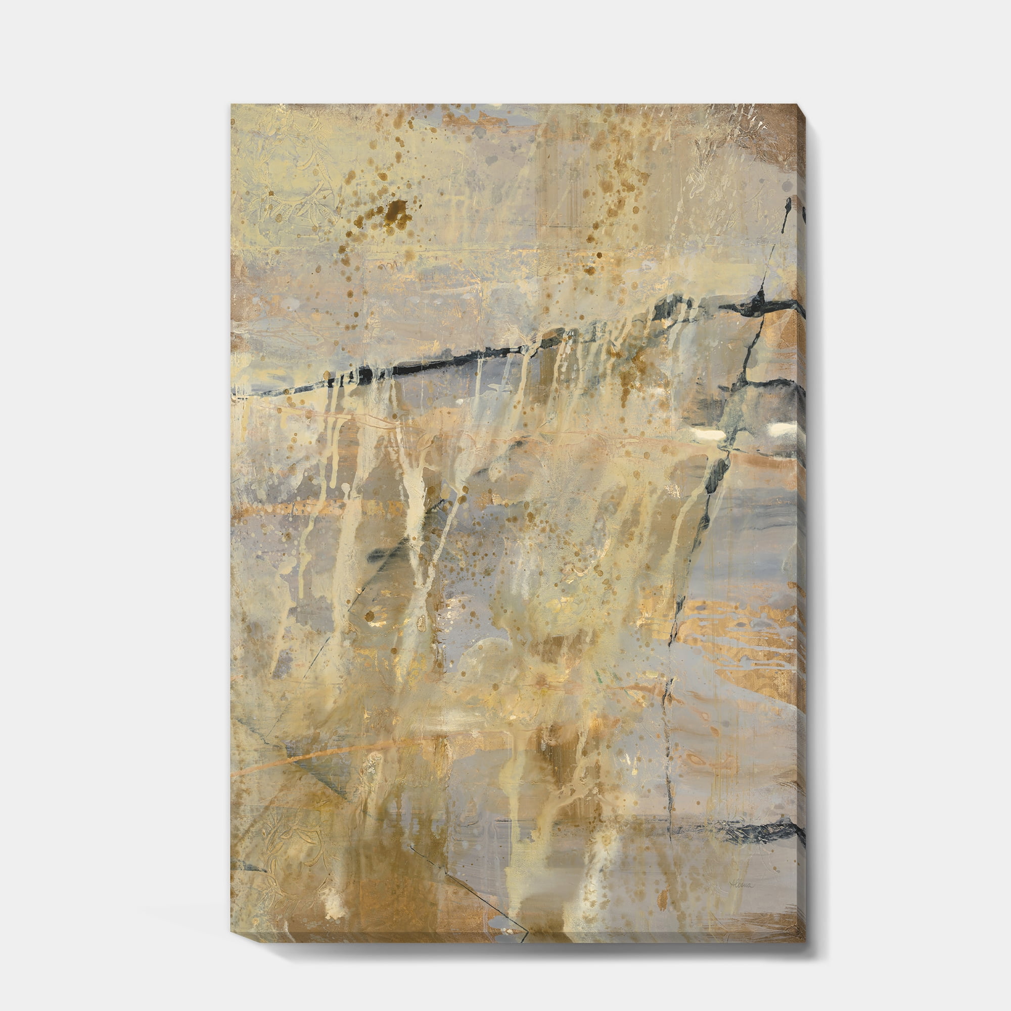 Designart 'Geometric Cream Block II' Modern Glam gallery-wrapped Canvas