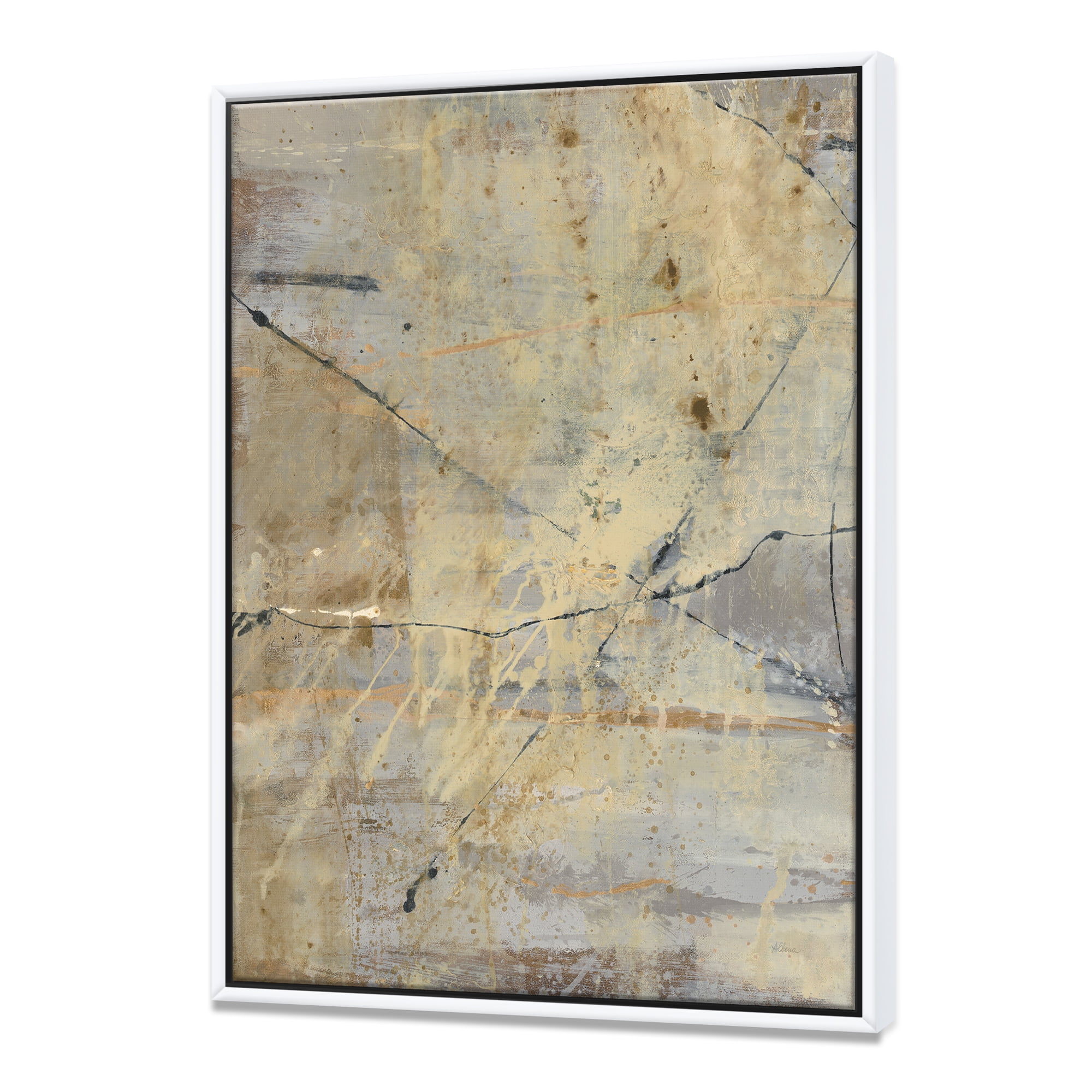 Designart ' Geometric Cream Block III ' Modern Glam Framed Canvas