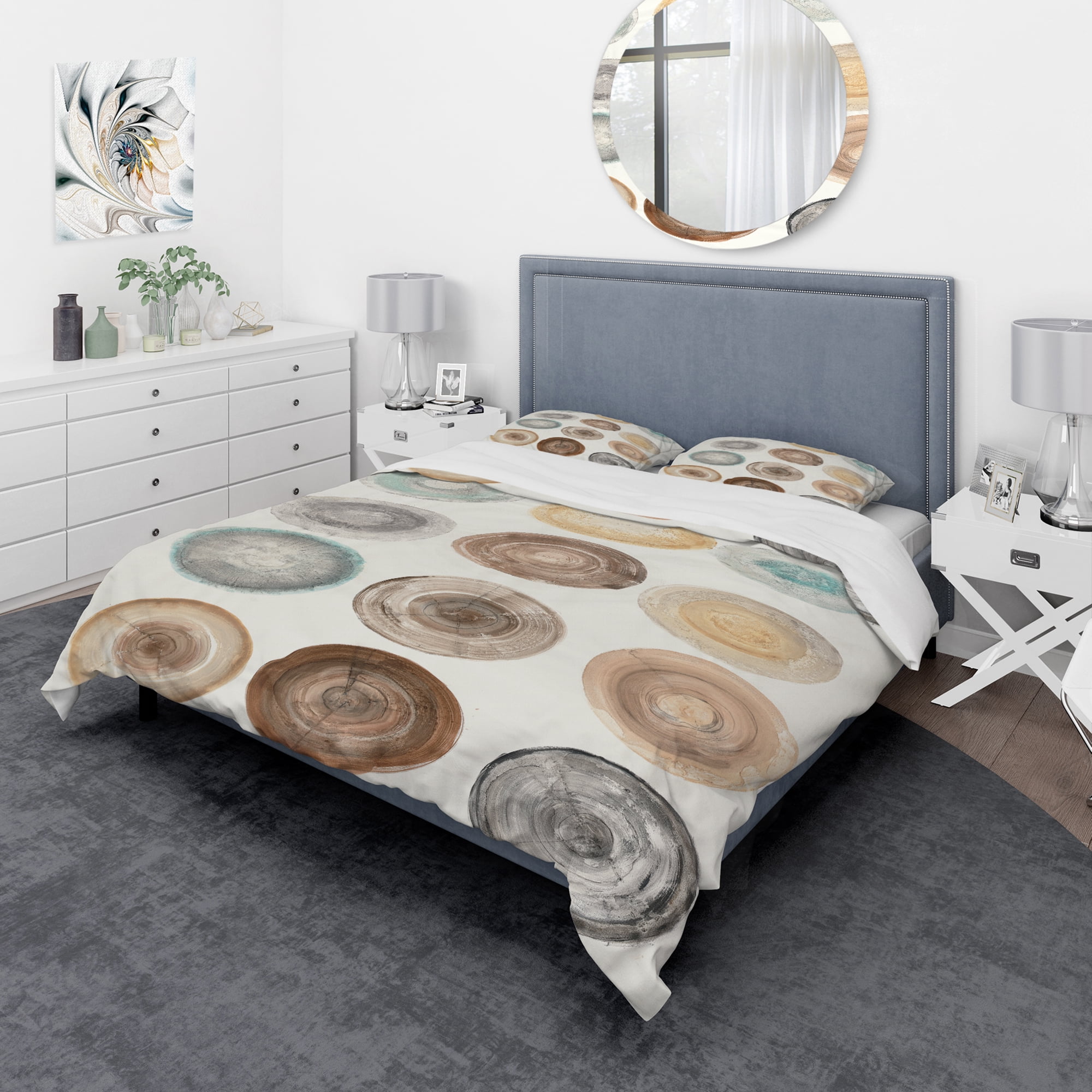 Designart 'Geometric Cream Circles' Geometric Duvet Cover Set