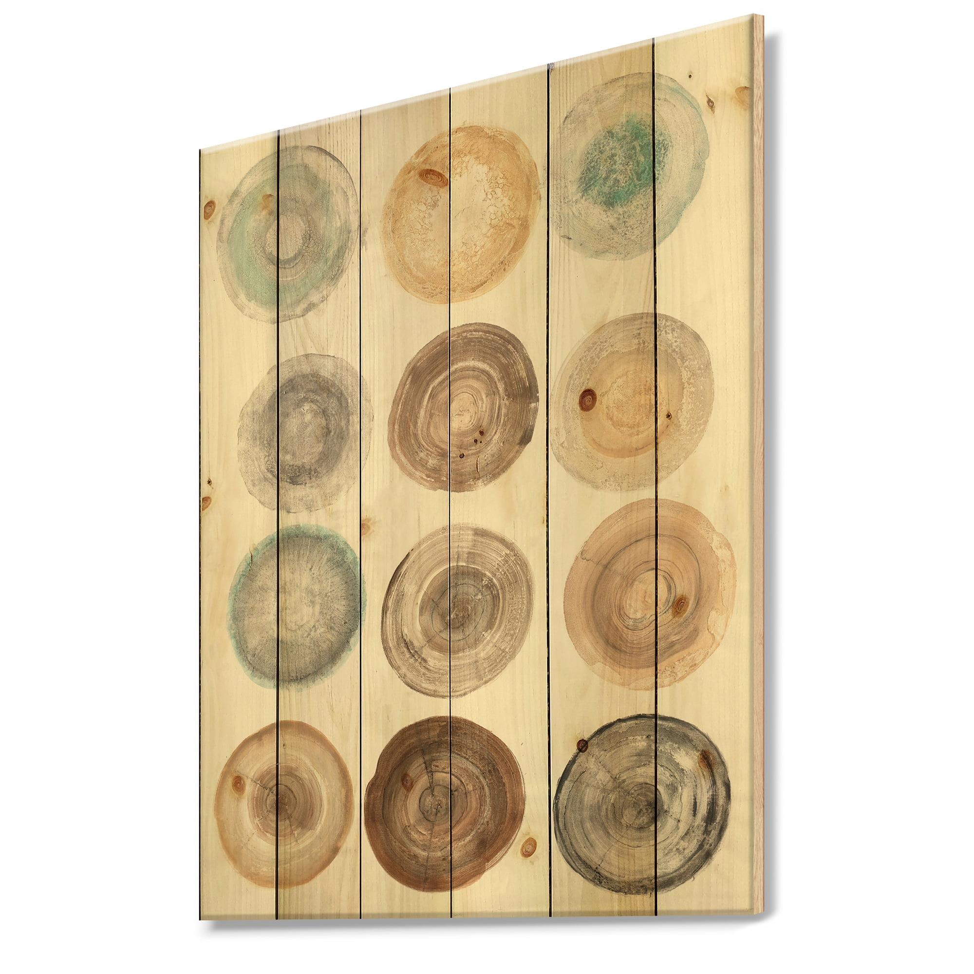 Designart 'Geometric Cream Circles ' Modern & Contemporary Print on Natural Pine Wood