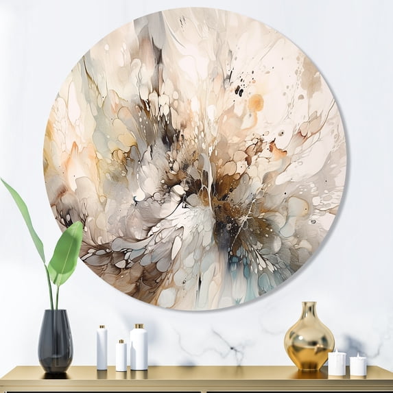 Designart "Geometric Depths White and Grey I" Modern Geometric Metal Round Wall Decor