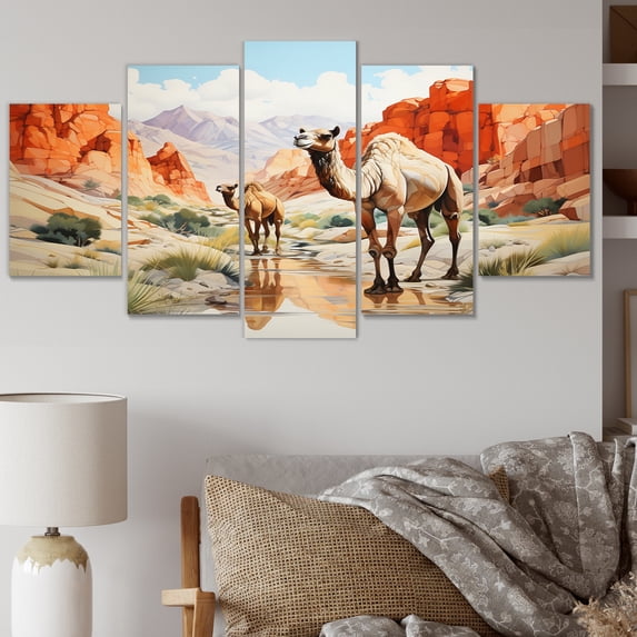 Designart "Geometric Desert Wanderer The Camel" Animals Metal Wall Decor Set